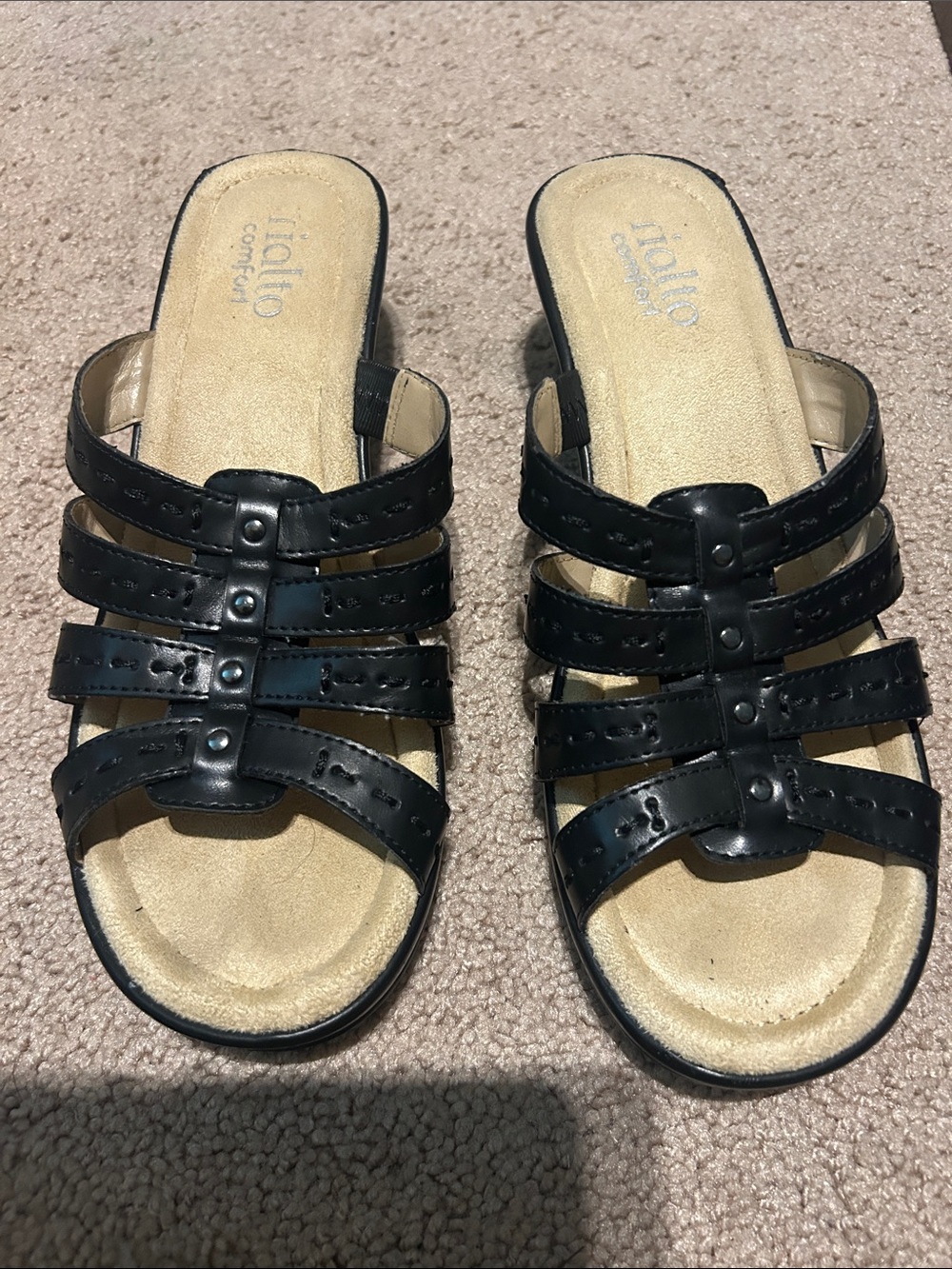Rialto Black Multi-Strap Slide Sandals